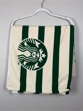 Starbucks Korea White Green Stripe Summer Plush Vacation Beach Pool Large Towel